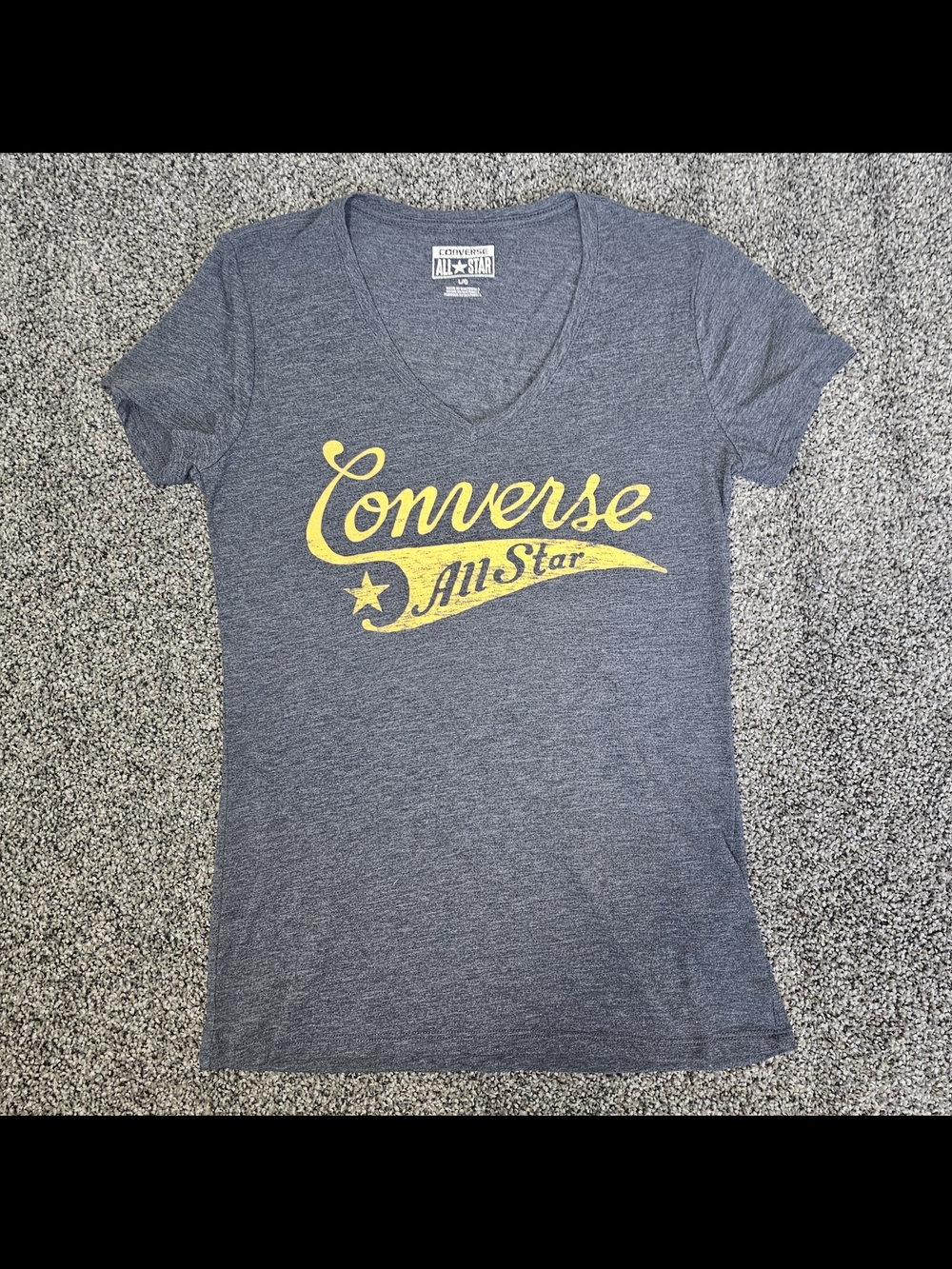 Converse Women's Charcoal V-Neck Tee with Yellow All Star Logo - Picture 2 of 12